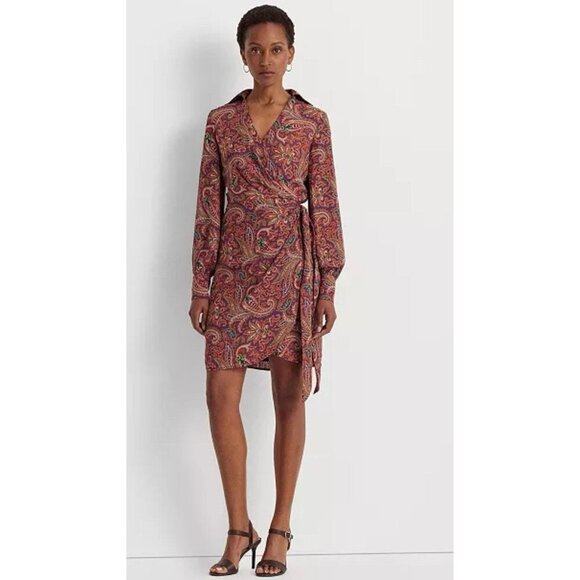 Lauren Ralph Lauren Women's Print Double-Faced Georgette Wrap Dress, Size 10 - Picture 3 of 5